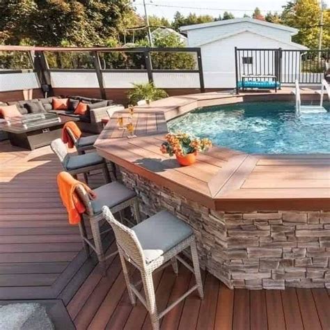 deck for round above ground pool - Google Search in 2020 | Backyard pool landscaping, Backyard ...