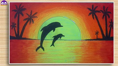 How to draw a dolphin sunset || Sunset easy dolphin drawing - YouTube