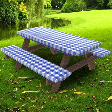 UMINEUX Picnic Table Cover with Bench Covers Fitted Table Clothes for 6 Foot Rectangle Tables ...