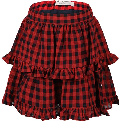 Philosophy Ruffled Checkered Skirt in Red and Black - BAMBINIFASHION.COM