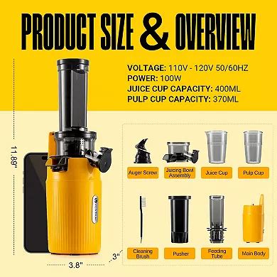 Ventray Essential Ginnie Juicer Compact Small Cold Press Juicer, Masticating Slow Juicer