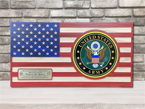 Army Retirement Gift, Personalized Wooden US Army Flag With Full Color Emblem , Flush Mounted ...