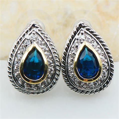 Blue Crystal Zircon 925 Sterling Silver Earrings TE616-in Stud Earrings ...