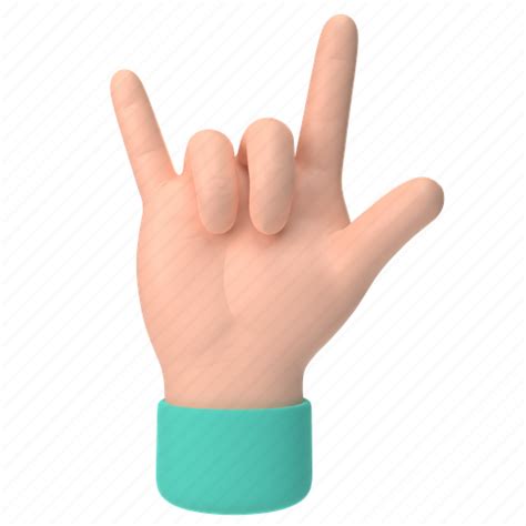 Emoji, emoticon, sticker, gesture, rock, hand, light 3D illustration ...