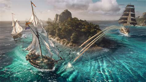 Image Skull and Bones Pirates Firing ship Games Island 1920x1080