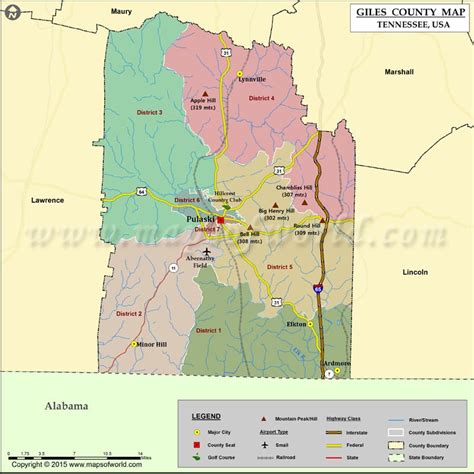 Giles County Map, TN | Map of Giles County Tennessee