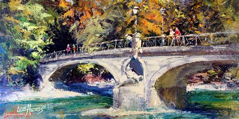 Autumn on the Bridge 20x40cm oil on board | Paisajes, Puentes, Pinturas