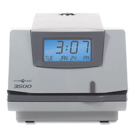 Pyramid Technologies 3500 Time Clock and Document Stamp, LCD Display, Light Gray/Charcoal ...