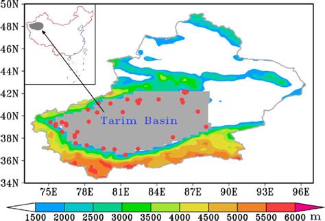 Tarim Basin location and the distribution of the 36 meteorological... | Download Scientific Diagram