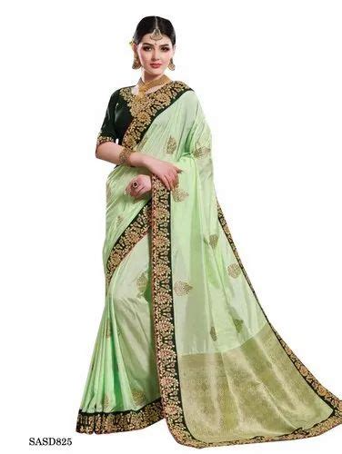 TraditionalFashionDesigner Wedding Wear Pista Green Color Silk Saree, 5.5 m (separate blouse ...