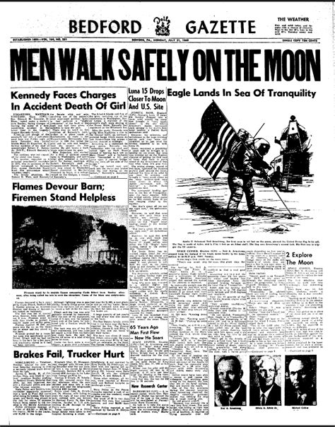 Men on the moon, Vintage newspapers with the news | Photobundle