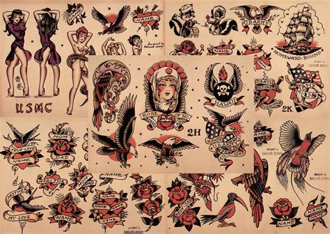 Sailor Jerry Traditional Vintage Style Tattoo Flash Sheets 11x14 Old School R ...