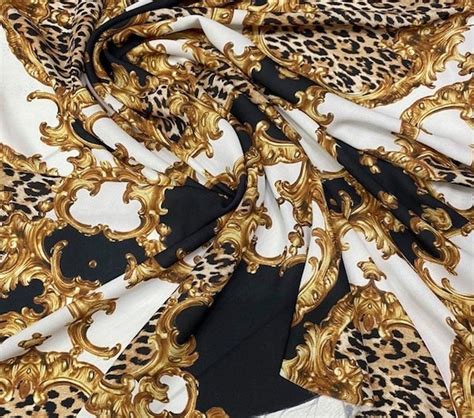 Gold Baroque Pattern Crepe Fabric Black White Leopard Fabric | Etsy