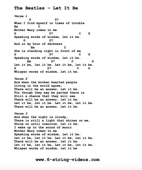 Guitar Tabs: Lyrics And Chords For: Let It Be by The Beatles