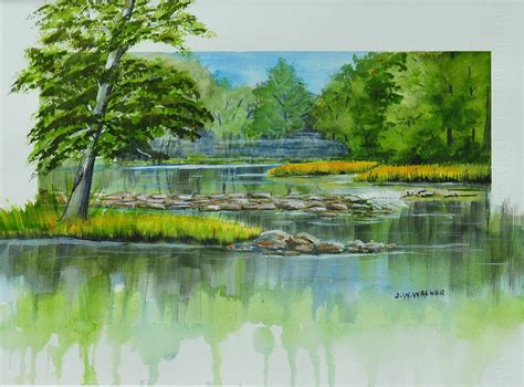 Peaceful River Painting by John W Walker