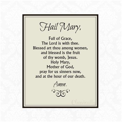 Hail Mary Prayer Printable Catholic Rosary Prayer Print