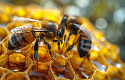 Bees are Working on Honeycomb. Two Bees on a Honeycomb Stock Image ...