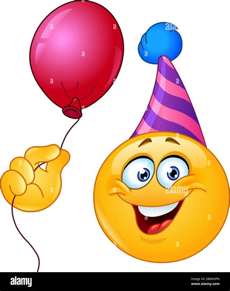 Birthday emoticon with party hat holding a balloon Stock Vector Image & Art - Alamy