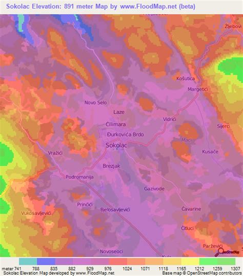 Elevation of Sokolac,Bosnia and Herzegovina Elevation Map, Topography, Contour