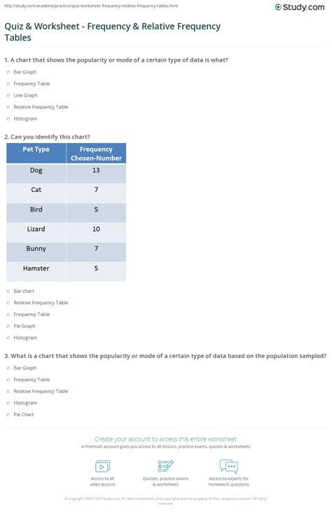 Quiz & Worksheet - Frequency & Relative Frequency Tables | Study.com