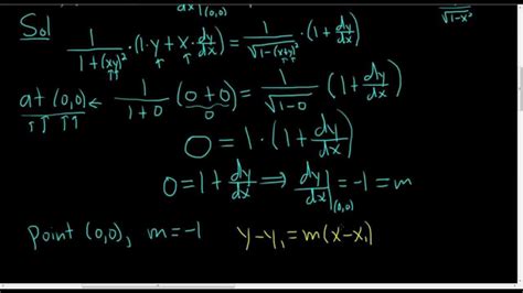 Equation of Tangent Line to Graph of arctan(xy) = arcsin(x + y) at (0,0) | Tangent, Calculus