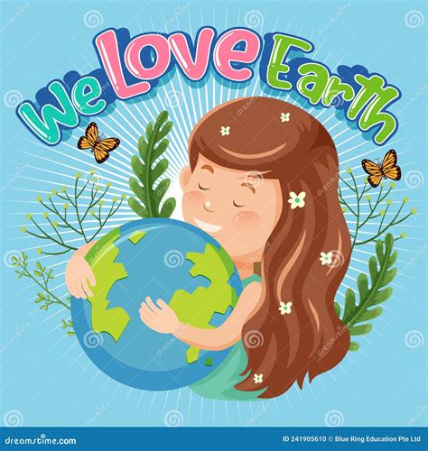 We Love Earth Banner with a Girl Hugging Earth Globe Stock Vector - Illustration of clipart ...