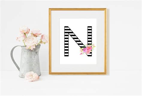 Letter N Print Monogram Printable Nursery Letter Wall Art