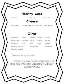 Healthy Snack List by Team Talmadge | TPT