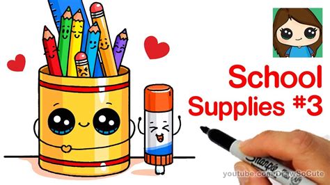 How to Draw Cute Back to School Supplies Easy #3 - YouTube