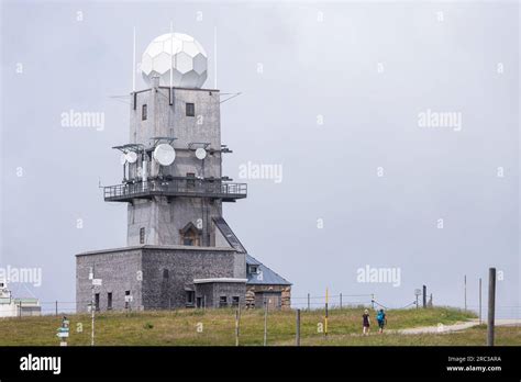 12 July 2023, Baden-Württemberg, Feldberg (Schwarzwald): The weather radar of the German Weather ...