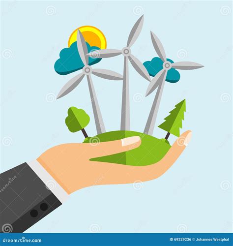 Wind Turbine - Renewable Energy Sources in Open Cartoon Hand Stock ...