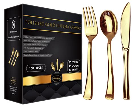 JL Prime 160 Gold Plastic Silverware Set, Gold Plastic Cutlery Set, Heavy Duty Utensils for ...