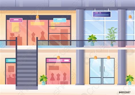 Shopping Mall Modern Background Illustration with Interior Inside ...