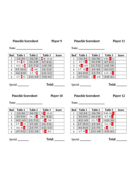 Pinochle Score Sheet Sample Free Download