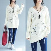 2021 white embroidery casual knit dresses plus size women v neck sweater dress