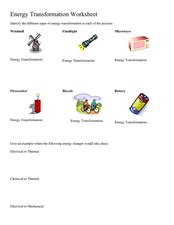 Energy Transformation Worksheet Worksheet for 5th - 8th Grade | Lesson Planet