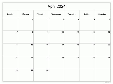 April 2024 Calendar Printable