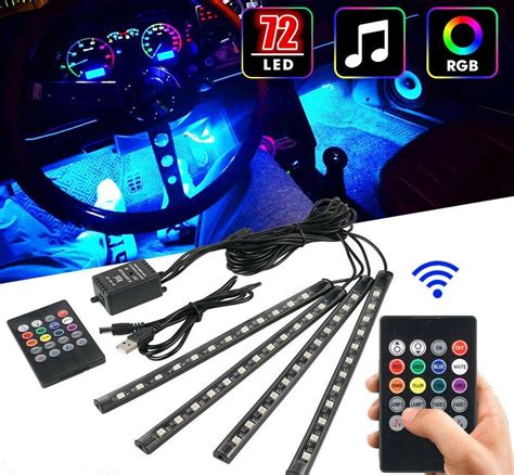 4Pcs LED Car Interior 72 LEDs RGB Strip Light USB powered – Evertronics