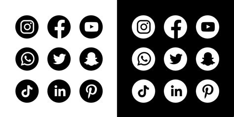 Iconos De Redes Sociales Circulares En Blanco Y Negro Png Dibujos ...