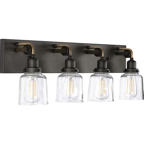 Progress Lighting Rushton 4-Light Black Farmhouse Vanity Light in the Vanity Lights department ...