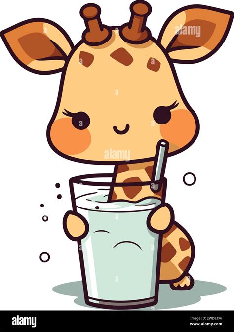 Cute giraffe drinking milk from a glass. Vector illustration Stock Vector Image & Art - Alamy