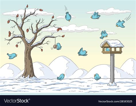 Birds in winter Royalty Free Vector Image - VectorStock