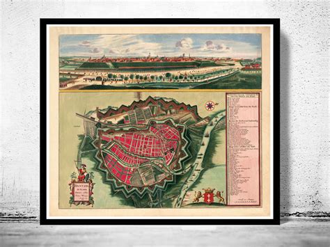 Old Map of Gdansk Danzig Poland 1687 Vintage Map Wall Map Print ...