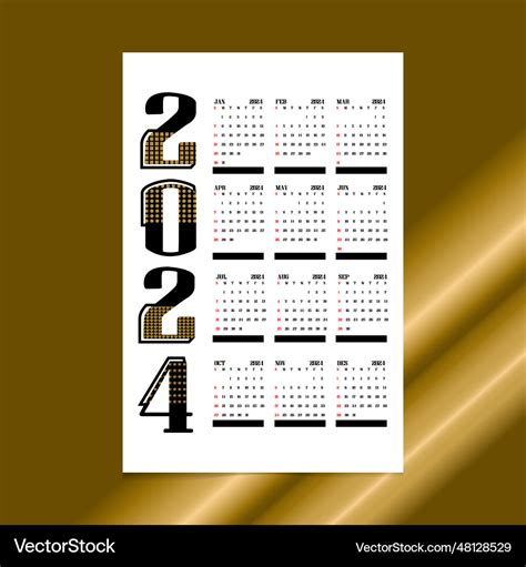 New year 2024 calendar template design Royalty Free Vector