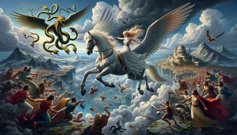 A Princess on Pegasus battling Medusa in Olympus | Deep Dream Generator