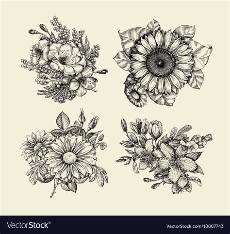 Flowers hand drawn sketch flower floral pattern Vector Image