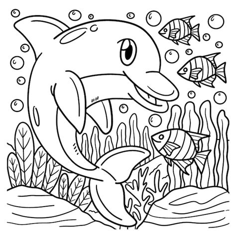 Premium Vector | Dolphin Animal Coloring Page for Kids