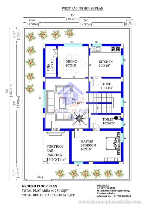 35x50 west facing duplex house plan as per vastu - House Plans and Designs |PDF Books