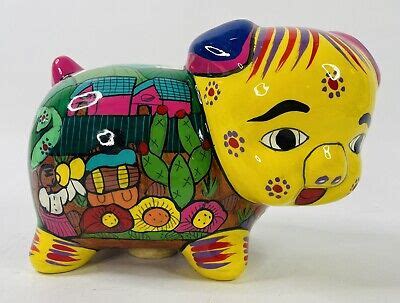 VINTAGE HAND PAINTED Mexican Talavera Pottery Piggy Bank Folk Art $45. ...