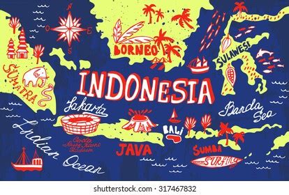 Illustrated Map Indonesia Stock Vector (Royalty Free) 317467832 ...